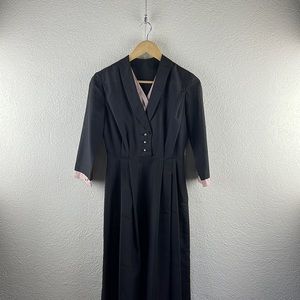 Vintage l 50s S Classic Career Rhinestone Buttons 3/4 Sleeve Little Black Dress